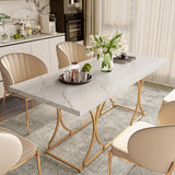 ONBRILL 71 Inch Dining Table for 6-8 People, Modern Rectangle Kitchen Table, White Dinner Table with Gold Metel Frame for Kitchen, Office, Living Room and Dining Room ONBRILL