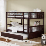 WIILAYOK Full Over Full Bunk Bed with Trundle, Convertible to 2 Full Size Platform Bed, Bunk Bed with Ladder and Safety Rails for Teens, Adults, Brown WIILAYOK
