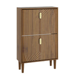 Smuxee Shoe Cabinet with 2 Flip Drawers, 23.6" Walnut Hidden Shoe Storage Cabinet with Line Groove Design, Freestanding Shoe Organizer Cabinet for Entryway, Hallway, Living Room Smuxee