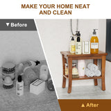 Large Teak Wood Shower Bench Stool with Storage Shelf Wooden Teak Bench for Shower Seat Chair for Inside Shower Waterproof Teakwood Shower Bench Bathroom Spa Bathing Shower Stool with Non-Slip Feet Greenual