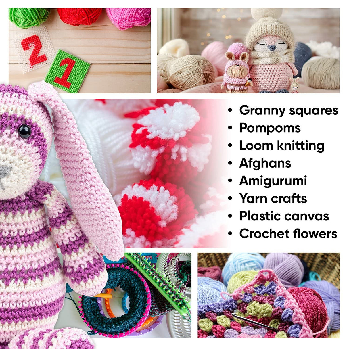 CRAFTISS 30x0.7Oz Acrylic Yarn Mini Skeins - 1300 Yards of Soft Yarn for Crocheting and Knitting Craft Project, Assorted Starter Crochet Bulk Kit for Adults and Kids CRAFTISS