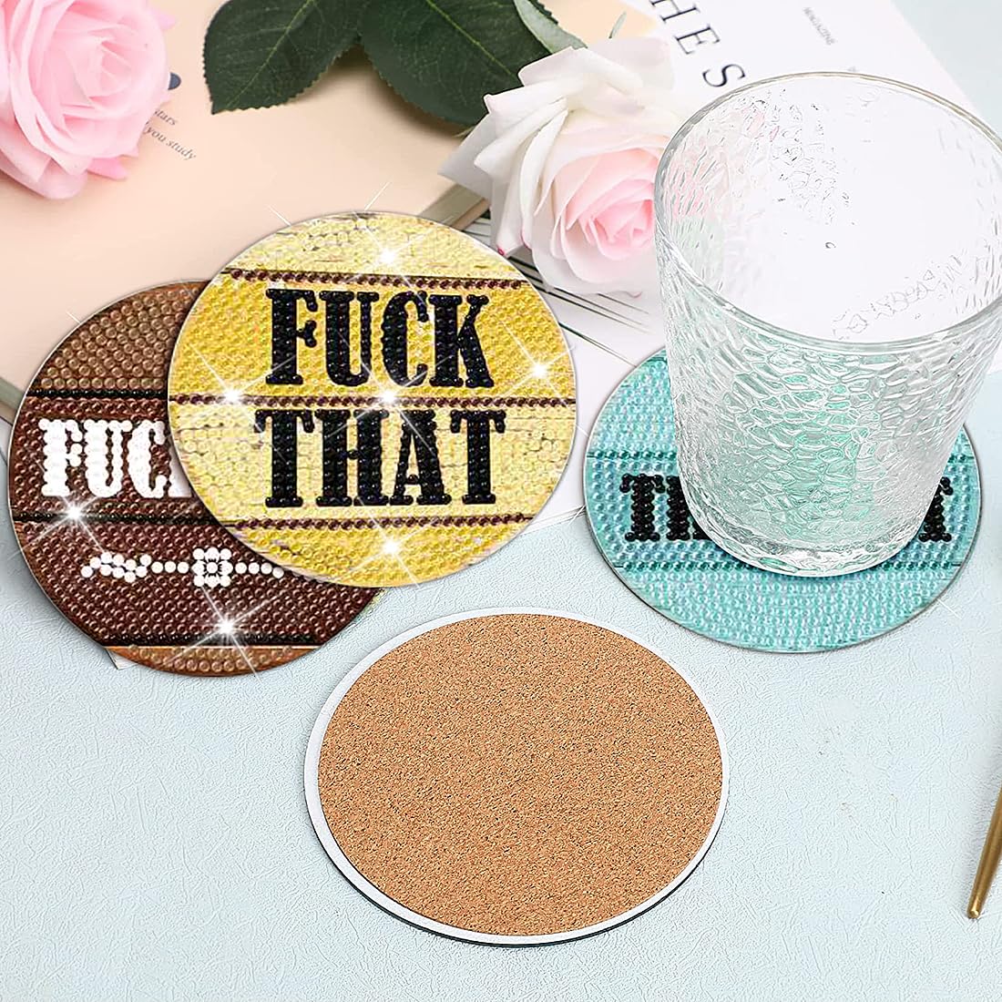 8 PCS Funny Diamond Art Coasters Kits with Holder - DIY Farmhouse Rustic Coasters for Beginners, Adults, Kids clothmile