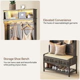 Gurexl 67” Farmhouse Hall Tree with Shoe Storage, Auto Sensor Wood Coat Tree with LED Lights, 3-in-1 Entryway Bench with Coat Rack, Hooks and Drawers for Hallway, Living Room (Dark Rustic Oak) Gurexl