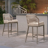 PURPLE LEAF Counter Height Bar Stools Set of 4 Woven Aluminum Modern Barstools with Back and Arms for Patio Balcony Pool Accent Outdoor Kitchen Counter Stool Chairs PURPLE LEAF