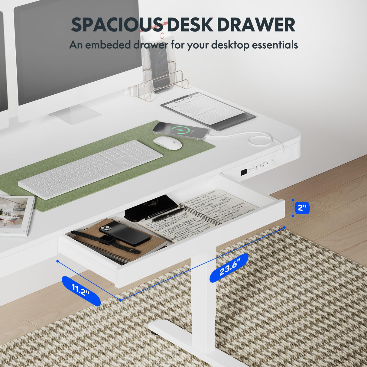 FLEXISPOT 55" White Electric Standing Desk with Drawers, Quick Assembly Home Office Sit Stand Desk with Storage, USB Charging, Computer Desk for Home Office (White Top + Adjustable Frame, Comhar) FLEXISPOT