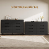 GarveeHome 8 Dresser for Bedroom, 55" Wide Dresser, Freestanding Horizontal Drawer with Storage, Wooden Closet Chest Storage for Living Room, Hallway, Entryway, Black GarveeHome