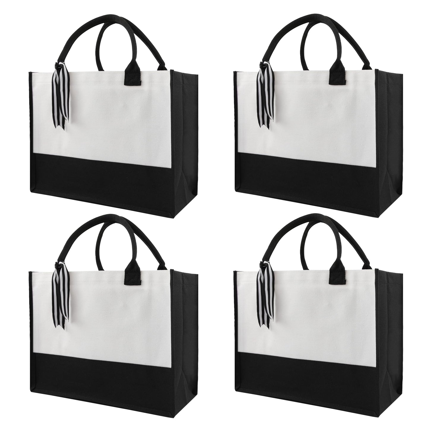 OKBA 4 PCS classic black and white canvas tote bags, DIY personalized blank beach shopping bag for women, Mom, friend gift (4)