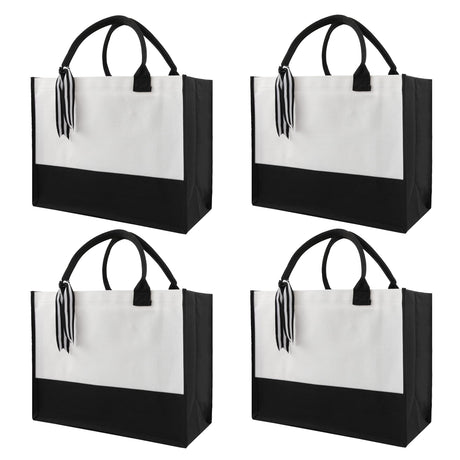 OKBA 4 PCS classic black and white canvas tote bags, DIY personalized blank beach shopping bag for women, Mom, friend gift (4) OKBA