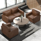 HXZDZ 66" PU Faux Leather Couch, Mid-Century Modern Loveseat Sofa with Solid Wood Legs for Living Room, Bedroom, Office, Brown HXZDZ