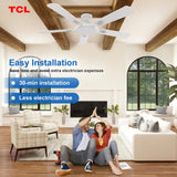 TCL Ceiling Fans with Lights, 52 Inch Low Profile Ceiling Fan with Light and Remote Control, Flush Mount, DC Reversible Motor, Noiseless, 6 Speeds Ceiling Fan for Bedroom (White) TCL