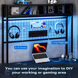 ElfinAura 78.7" U Shaped Computer Desk,Large Reversible L Shaped Desk Ith Power Outlets, LED Strip & Monitor Stand, Corner Desk with Storage Shelves and 4 Drawers for Home Office ElfinAura