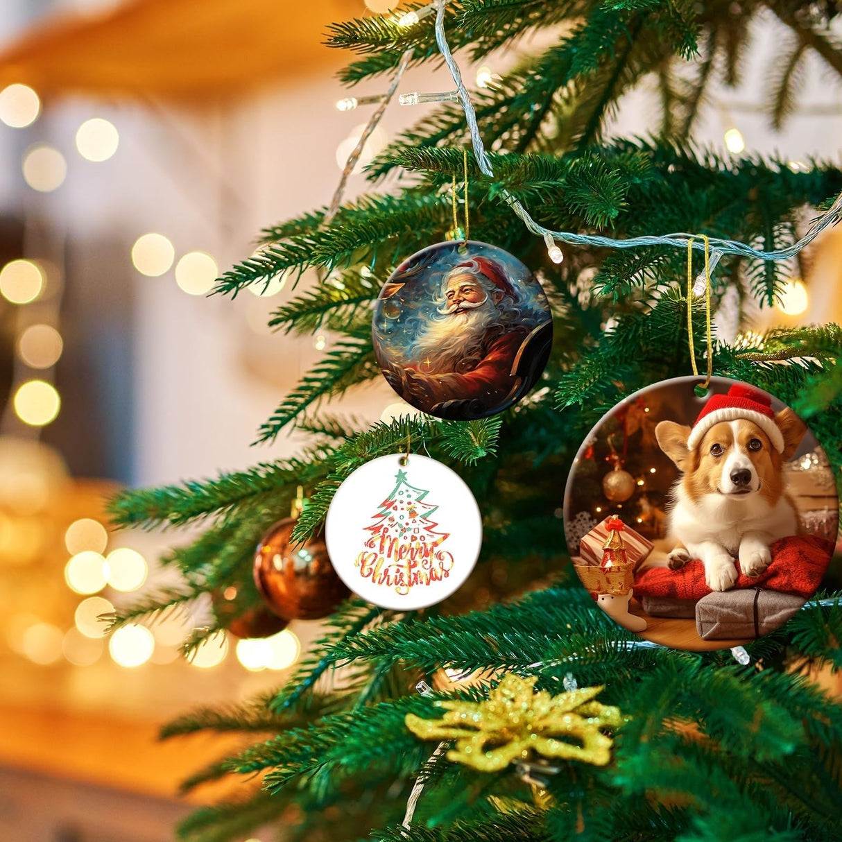 25 PCS Sublimation Ceramic Ornament Blank 3 inch Round Two-Sided Printed White Ceramic Decoration Handmade DIY Personalized Christmas Home Decoration Bulk OKBA