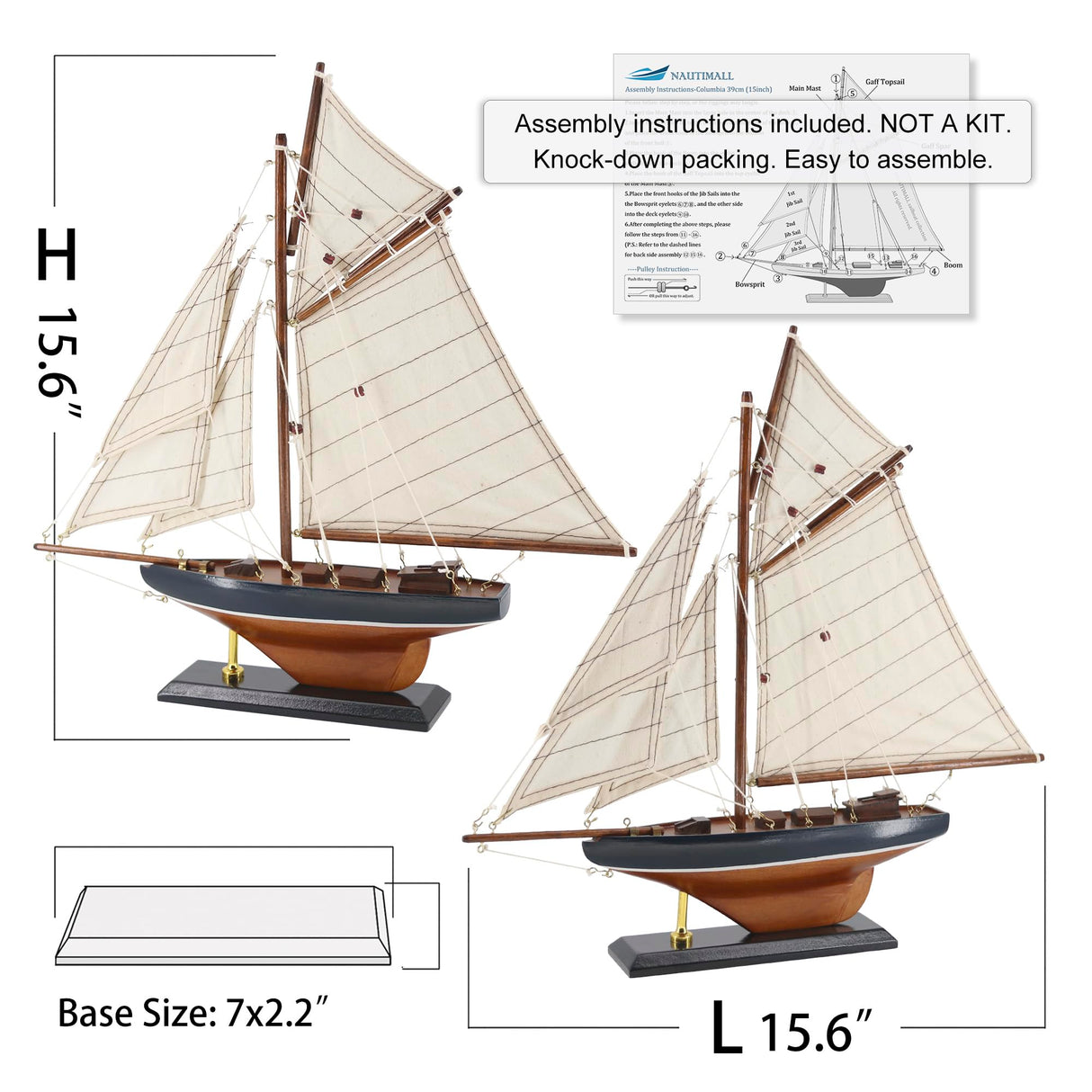 NAUTIMALL 15" Wooden Sailboat Decor Classic Columbia America's Cup Ship Model Nautical Yacht Decor (CLB39-ClassicWood) NAUTIMALL