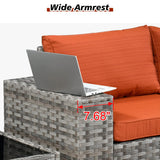 HOOOWOOO 9 Piece Modular Patio Outdoor Sectional Furniture Set with Gas Propane Fire Pit Table,Wicker Conversation Sofa Set with Swivel Chairs,Outside Couch Set(Orange Red) HOOOWOOO