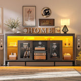 YITAHOME 33.5'' Tall TV Stand for 75 inch TV, LED Entertainment Center with Storage, Grey TV Stands for Living Room with Acrylic Doors & Power Outlets, Tall TV Console Cabinet, Grey YITAHOME