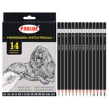 PABLUE Professional Triangular Drawing Sketching Pencil Set,6H,4H,2H,H,HB,F,B,2B,3B,4B,6B,8B,10B,12B Graphite Shading Pencils for Beginners,ProArtists,Drawing,Drafting,Sketching,Shading(14 Pcs) PABLUE