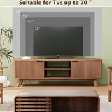 Royal Windsor Modern TV Stand for Living Room,Large TV Table with Fluted Door Cabinets and Open Shelves,Entertainment Center with Storage and TV Mount,Media Console Cabinet with Socket,Reddish Brown Royal Windsor