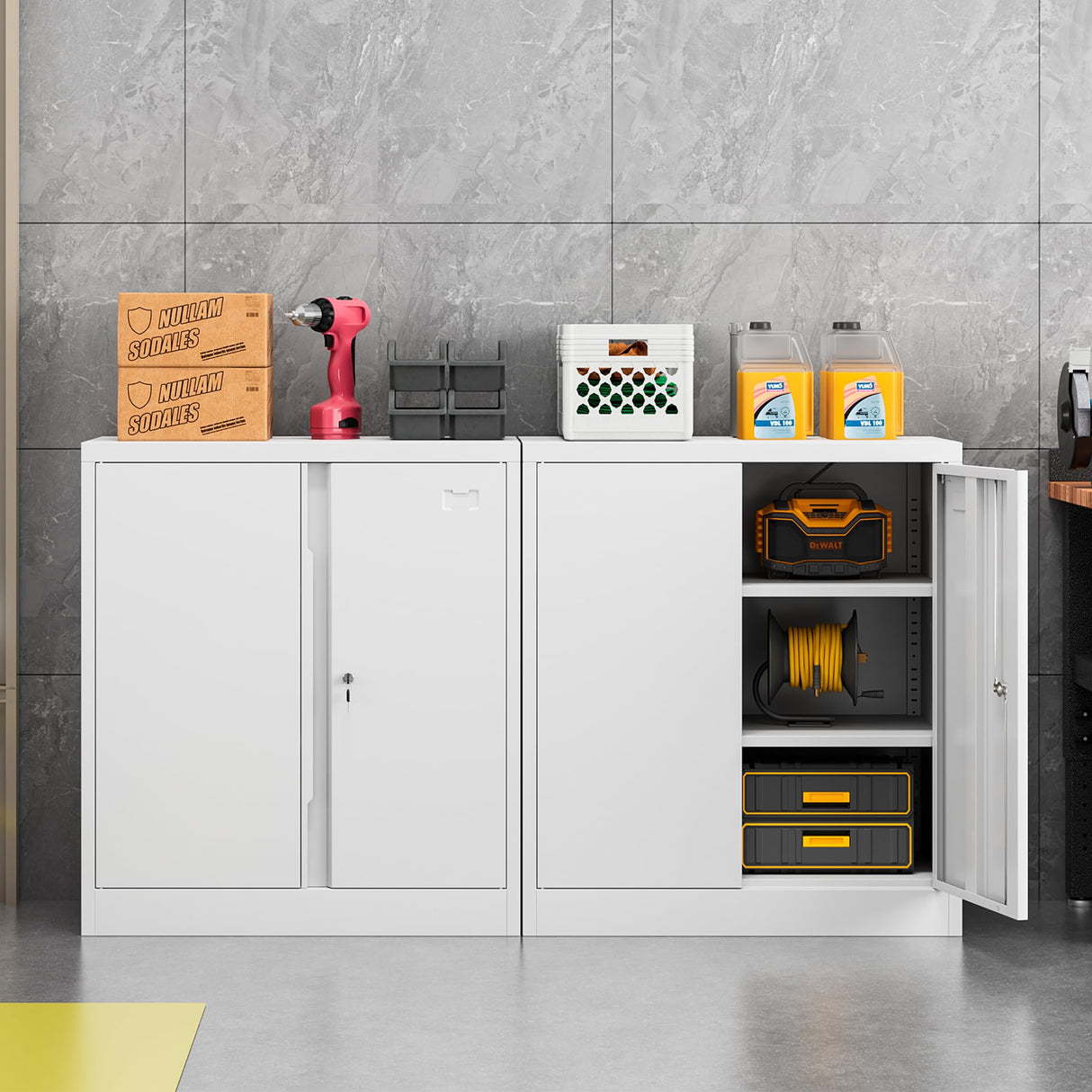 Coolsun Metal Storage Cabinet, Garage Storage Cabinet with Doors and 2 Adjustable Shelves, 36" White File Cabinet, Locking Cabinet for Home,Garage,Office,School (White, 36 inch) Coolsun