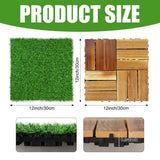 Sasylvia 48 Pcs Hardwood Interlocking Patio Deck Tile and Artificial Grass Tile Waterproof Wood Flooring Tile Interlocking Turf Tile Outdoor Self Draining Tile for Balcony Garden Patio Lawn, 12 x 12'' Sasylvia