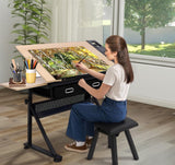 Suuiwau Height Adjustable Drafting Table,Art Desk Drawing Table with 0-80° Tilting Tabletop,Artist Table Diamond Painting Table Craft Work Station with Storage Drawers for Kids Adults Suuiwau