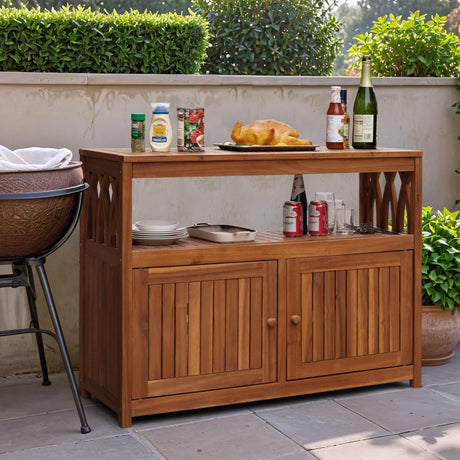 Flamaker Outdoor Storage Cabinet Weatherproof Acacia Wood Outdoor Cabinet with 2 Magnetic Doors Used for Outdoor Storage, Buffet Cabinet, TV Stand, Bar Table, Potting Table (Brown) Flamaker