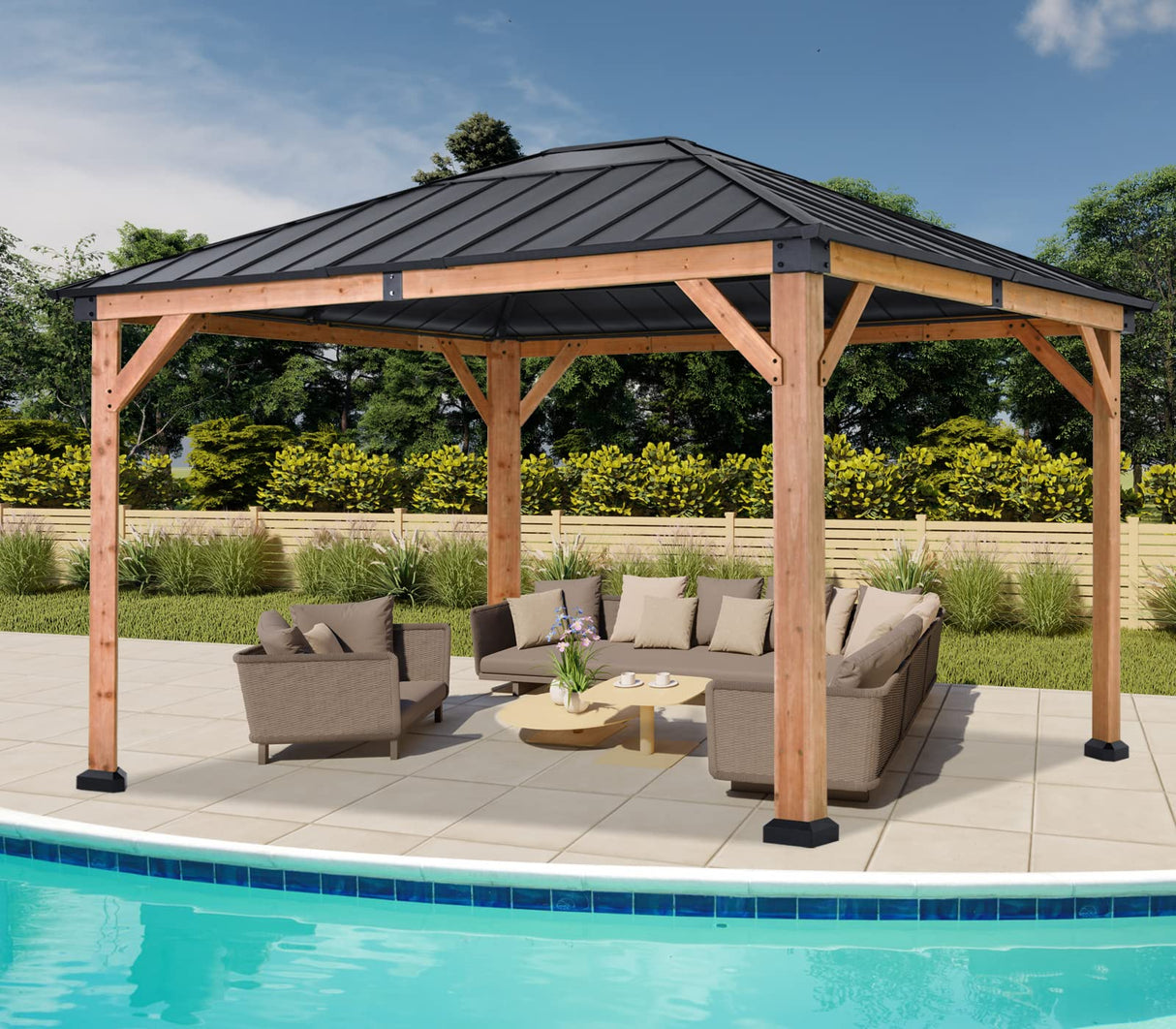 ABCCANOPY Wood Gazebo 11x13 - Outdoor Patio Wooden Gazebo with Hardtop Metal Roof for Garden, Backyard and Deck (Single Roof) ABCCANOPY