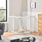 Yaheetech 36" H Extra Tall Freestanding Pet Gate 4-Panel Wooden Dog Fence with 2 Support Feet Folding Dog Gate for Indoor, Stairs, Doorways, Halls, Kitchen Wooden Pet Barrier White, 79.5" L x 36" H Yaheetech