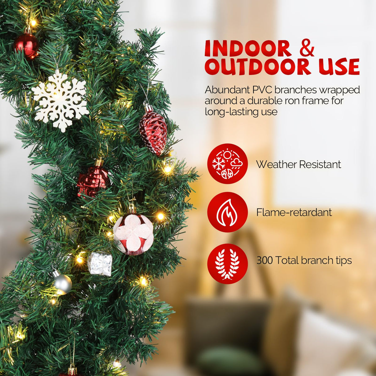 VINGLI 36 Inch Christmas Door Wreath Decorations with 100 Lights and 300 PVC Branches, Pre-lit Artificial Christmas Wreath for Front Door, Xmas Wreath w/Bow, Pine Cones, Ornaments (Plug-in) VINGLI