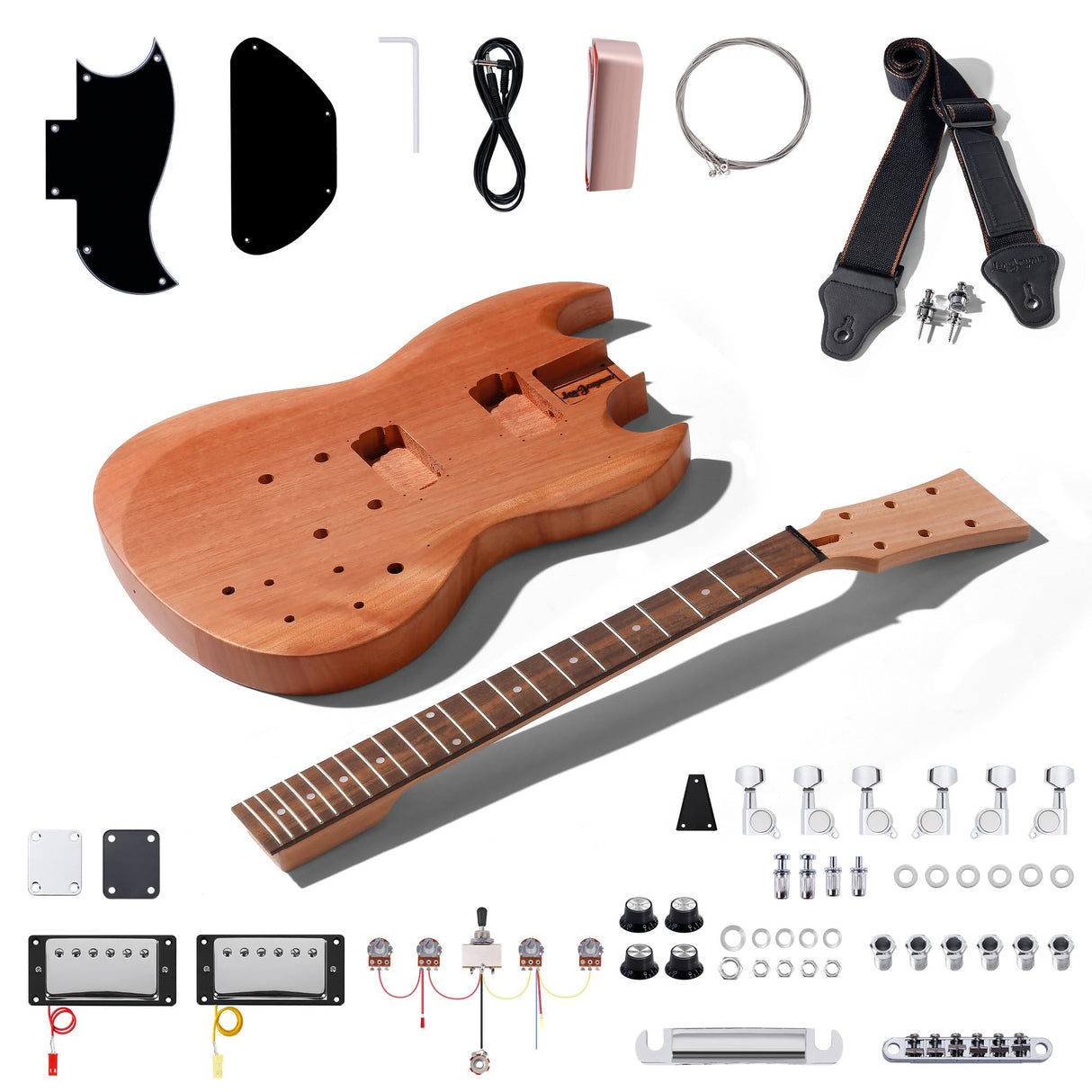 Leo Jaymz DIY Double Cut Electric Guitar Kits with Mahogany Body and Neck - Laurel Wood Fingerboard and All Components Included (DC) Leo Jaymz