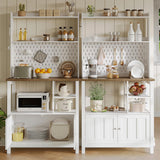 ChooChoo Pantry Cabinet with Charging Station, Kitchen Storage Cabinet with Microwave Stand, Farmhouse Kitchen Hutch with Storage for Living Room， Dining Room, Soft White ChooChoo