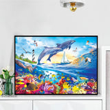 Dolphins Diamond Art DIY Diamond Painting Kits for Adults Diamond Gem Art for Beginners for Home Wall Art Decor Gifts 12x16inch Toulideifaria