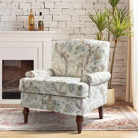 HULALA HOME Accent Chair with Solid Legs & Removable Cushion, Farmhouse Floral Comfy Upholstered Armchair, Leisure Single Sofa Chair for Living Room Bedroom HULALA HOME
