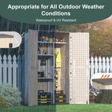 IWDOO 60 Cu.Ft Vertical Outdoor Storage Shed, All-Weather Resin Storage Cabinet Waterproof with Lockable Floor, Tall Backyard Shed for Patio Furniture, Garage, Garden, Pool Accessories, Porch (Khaki) IWDOO