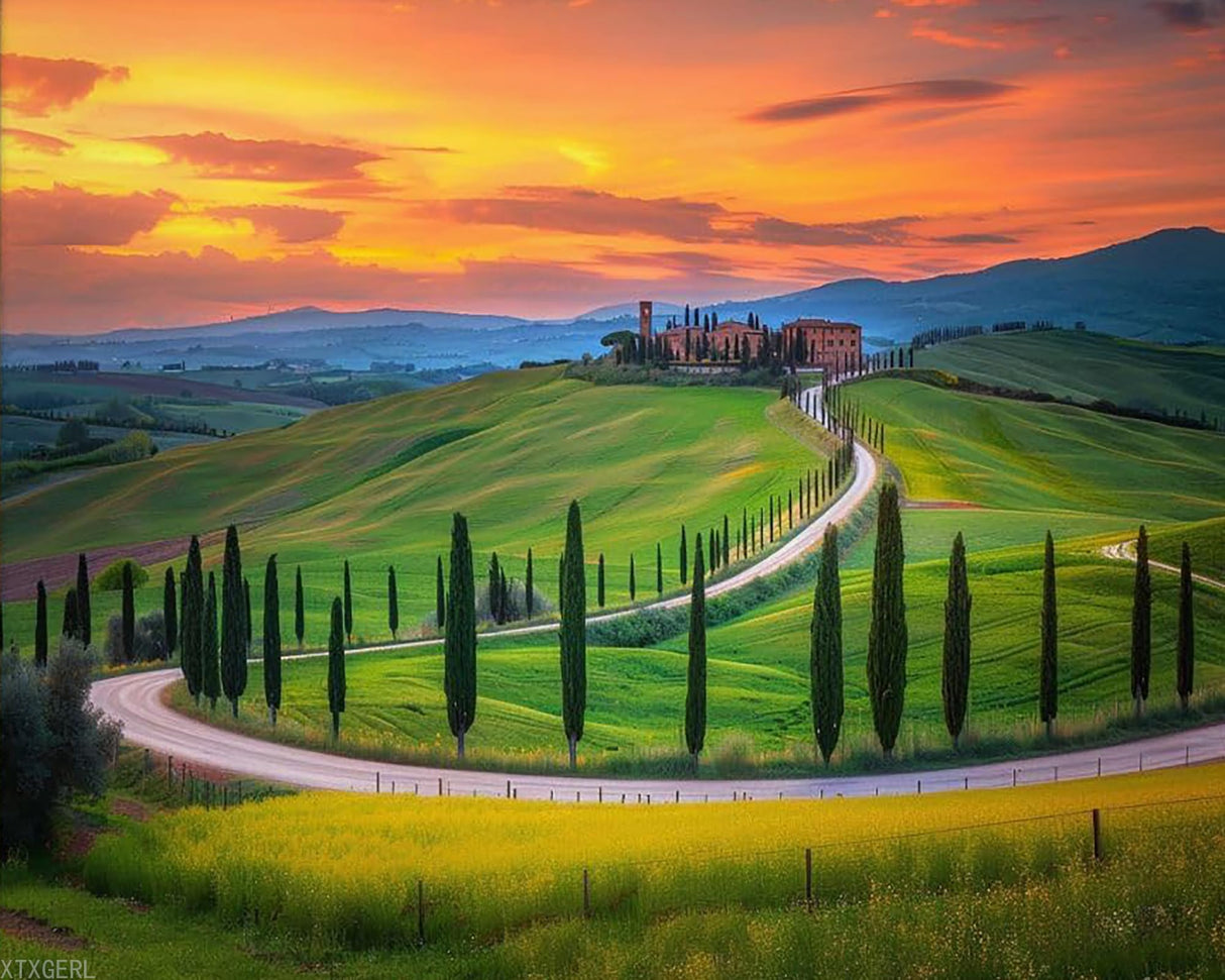 XTXGERL Paint by Numbers Kit for Adults Beginner Famous Tuscany Landscape Curved Road Italy Europe DIY Painting by Numbers on Canvas Acrylic Oil Painting for Home Decor Gifts 16"x20" XTXGERL