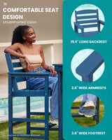 SERWALL Outdoor Bar Table and Chairs Set, Adirondack Bar Chairs Set of 2 and Bar Height Table, All Weather HDPE Outdoor Patio Bar Set, Outdoor Furniture for Outside, Poolside, Backyard, Garden, Blue SERWALL