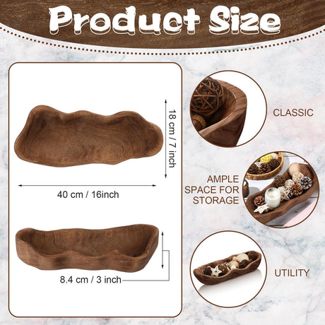 Nuogo 1 Pack 16 Inch Wavy Live Edge Dough Bowl Large Size Wood Dough Bowl Decorative Wood Hand Carved Bowl Rustic Paulownia Dough Bowl for DIY Farmhouse Home Supplies Kitchen Decoration(Dark Color) Nuogo