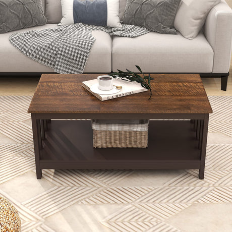 ChooChoo Farmhouse Coffee Table, Espresso Living Room Table with Shelf, 40 Inch ChooChoo