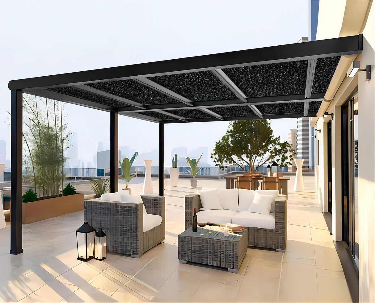 Shatex 90% Shade Cloth 10x20ft Hanging-up Sunblock Shade Panel, Black, 12 Bungee Balls Shatex