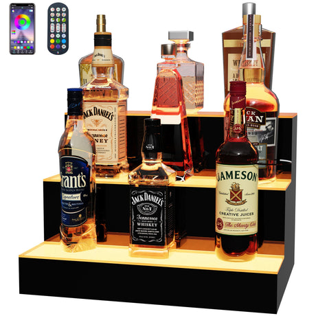MESAlLUP 16 Inch 3 Tier LED Lighted Liquor Bottle Display Shelf with Remote Control, Detachable Multi Color Lighting Bar Accessories for Home, Party & Commercial Use MESAILUP