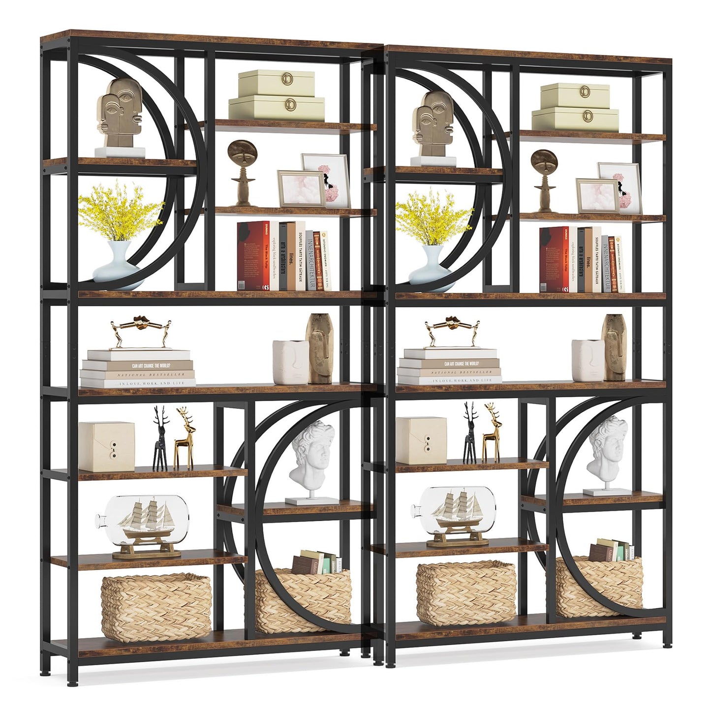 Tribesigns Industrial 8-Tier Etagere Bookshelf – 77-Inch Tall Open Display Unit in Brown/Black - WoodArtSupply