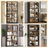Eltean Display Cabinet with Glass Doors and LED Lights, Glass Display Case with 3 Adjustable Shelves,4 Tier of Storage Space Curio Cabinet for Bedroom Living Room Homeoffice Dining Room Eltean