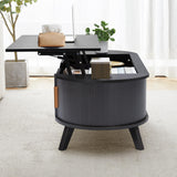 Bifins Lift Top Coffee Table with Storage,47.2" Oval Coffee Table with Sliding Tambour Door,Mid Century Modern Coffee Table with Lifting top for Living Room (Black, Tambour Door) Bifins