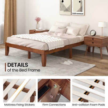 KOMFOTT 14-Inch Brown Cherry Solid Wood Platform Bed Frame with Under-Bed Storage KOMFOTT