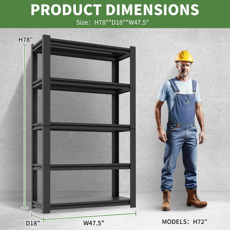 VIYET 72" H Garage Shelving, Garage Shelves Heavy Duty, 5 Tier Adjustable Garage Storage Shelves for Warehouse, Basement, Workshop, Kitchen, Require Assembly, 16''D*36''W*72''H, Black VIYET