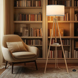 EOEYYOYB Floor Lamp with 3 Light Modes Adjustable– Wood Tripod Floor Lamp Modern LED Standing Lamp with Dimmable Brightness, Perfect for Living Room, Bedroom, and Office, Burlywood EOEYYOYB