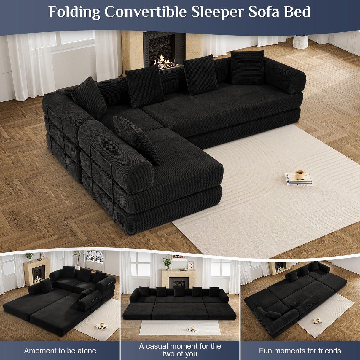 DAMAIFROM Modular Sectional Loveseat Sofa Cloud Boneless Couch, Modern Sleeper Sofa for Customizable Living Spaces, Cozy Modular Couch for Indoor Room, No Assembly Required, Black DAMAIFROM