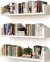 VMROF Wall Bookshelf, Set of 3, U Shaped Floating Bookshelf, Hanging Bookshelves for Wall, Wall Mounted Shelves for Living Room Bedroom Office (White, 17 Inches, 3) VMROF