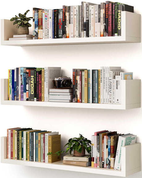 VMROF Wall Bookshelf, Set of 3, U Shaped Floating Bookshelf, Hanging Bookshelves for Wall, Wall Mounted Shelves for Living Room Bedroom Office (White, 17 Inches, 3) VMROF