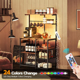 HOOBRO Bakers Rack with Power Outlet and LED Light, 6-Tier Microwave Stand with Wire Baskets, Coffee Bar Station, Kitchen Utility Storage Shelf with 4 Hooks, Rustic Brown and Black BF64UDHB01 HOOBRO