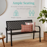 Best Choice Products Outdoor Bench 2-Person Metal Steel Benches Furniture for Garden, Patio, Porch, Entryway w/Geometric Backrest, 790lb Capacity – Black Best Choice Products